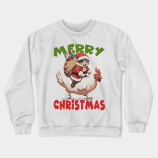 Merry Christmas - 2, Funny Cute Cat on a Chicken Crewneck Sweatshirt